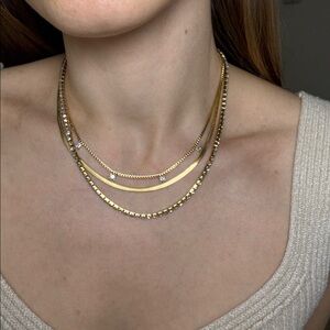 Gold Layered Crystal Drop Choker Necklace with snake chain 3 in 1